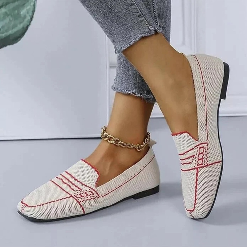 Casual Slip-On Loafers in White and Red